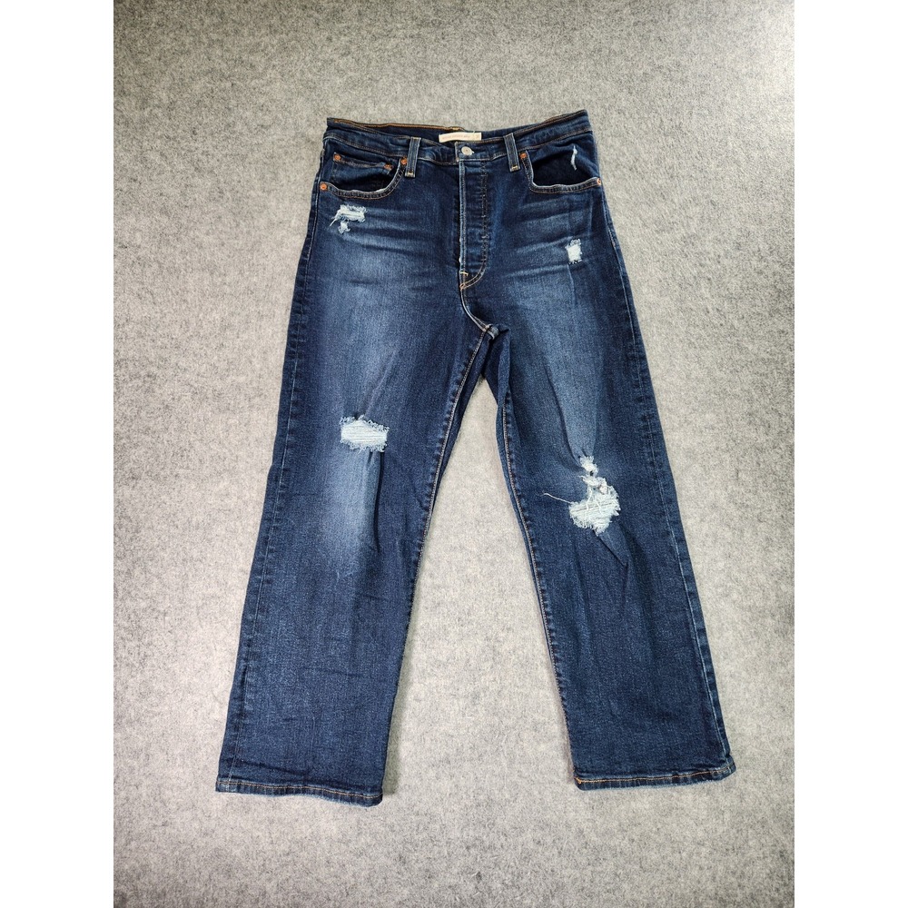 Levis‎ Jeans Womens 31 Ribcage Straight Ankle Denim Distressed Button Fly